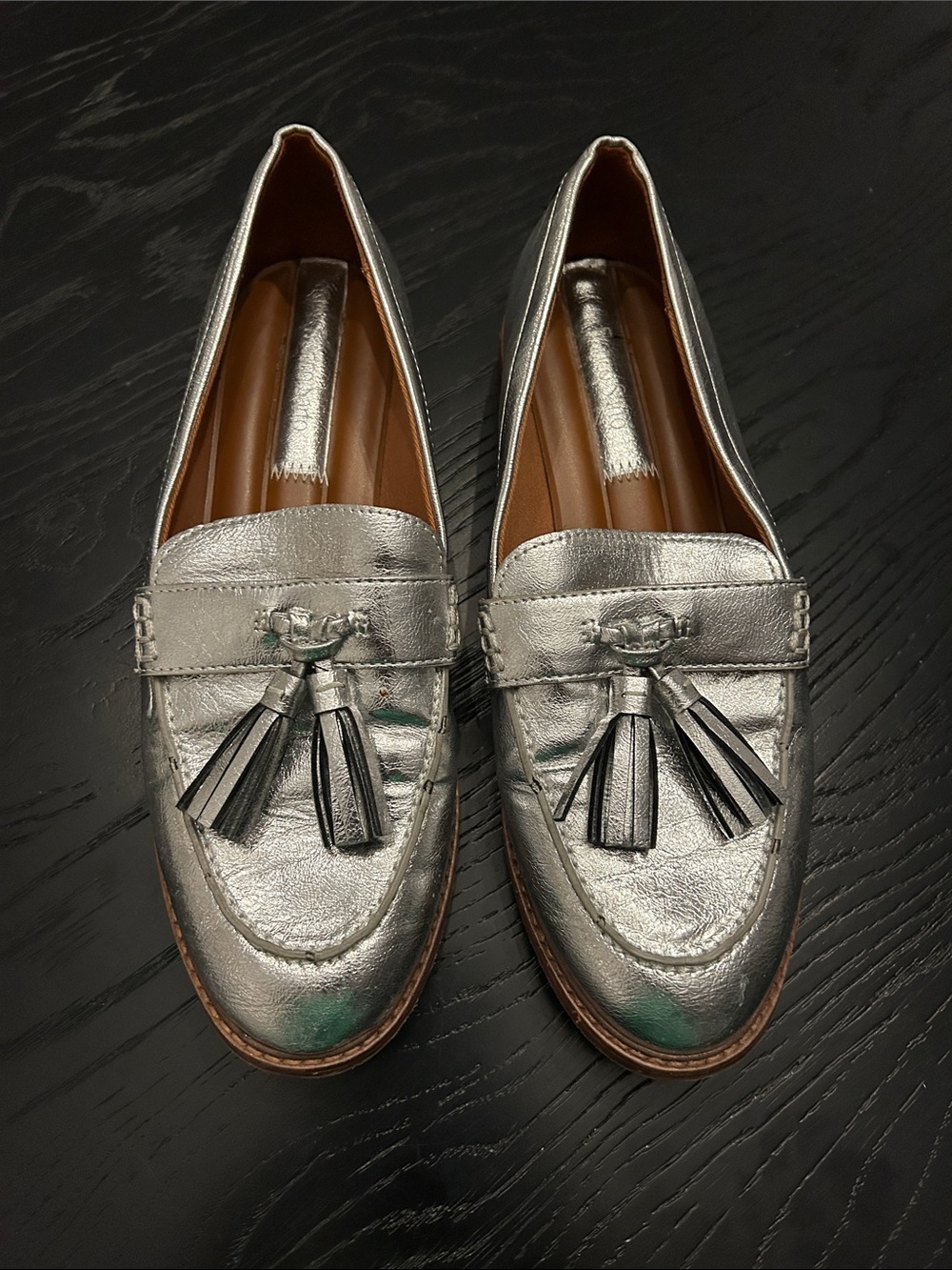 Franco Sarto Silver Tassel Loafers